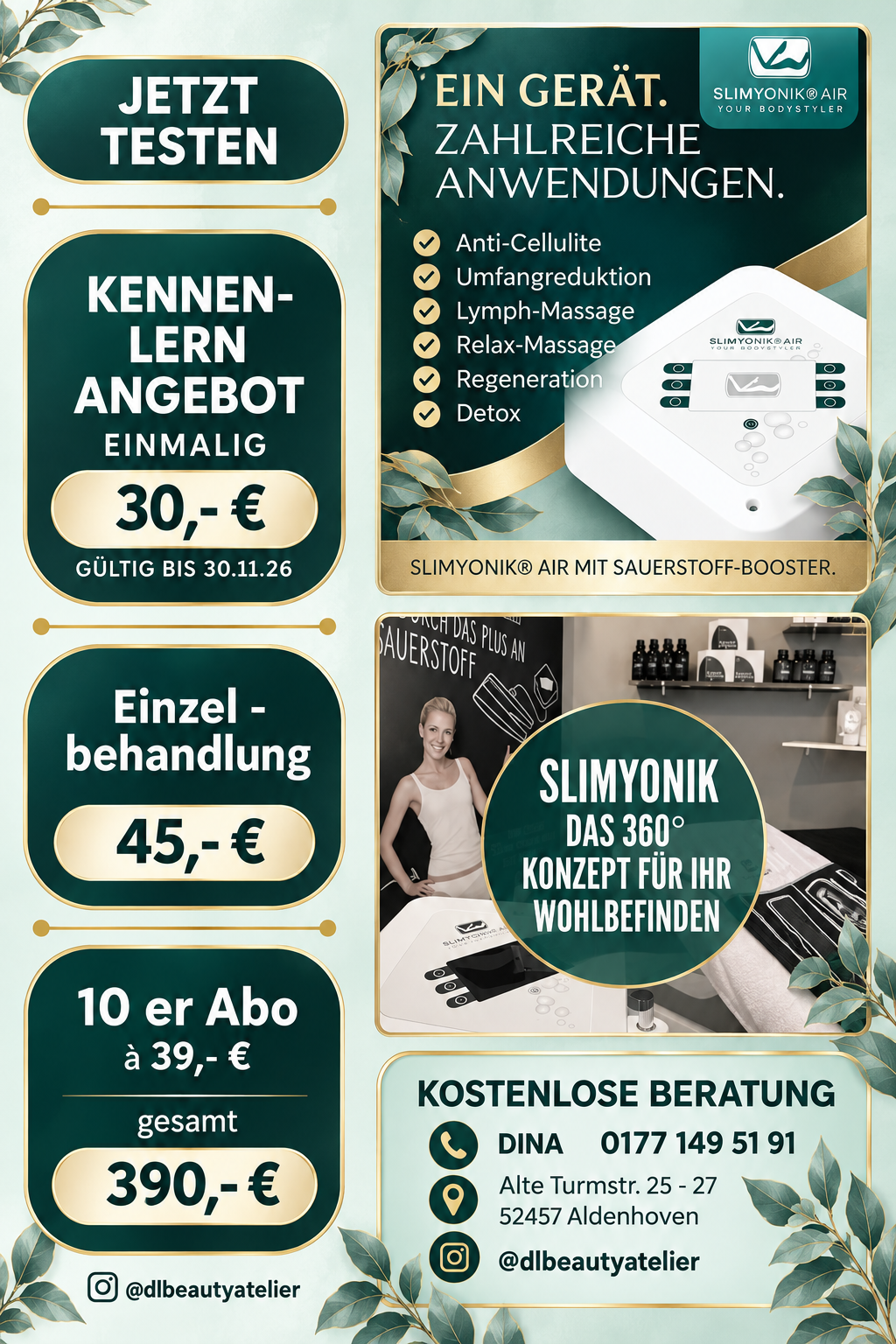 Slimyonik Air Angebot von D&L Beauty Atelier mit Anwendungen, Beratungskontakt und Preisen